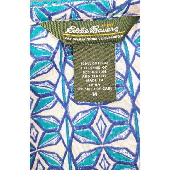 Eddie Bauer Blue Teal Geometric Sleeveless V Neck Blouse Top Women Size Medium - Picture 2 of 7